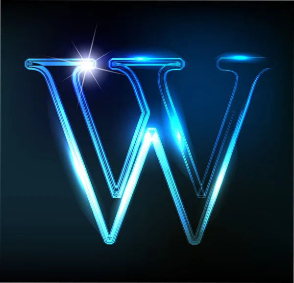 Glowing neon letter on dark background. Letter W. — Stock Vector