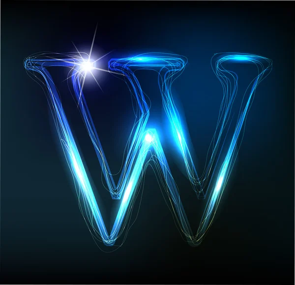 Glowing neon font. Shiny letter W — Stock Vector