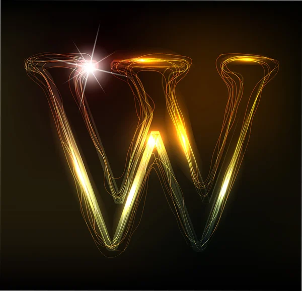 Glowing neon font. Shiny letter W — Stock Vector