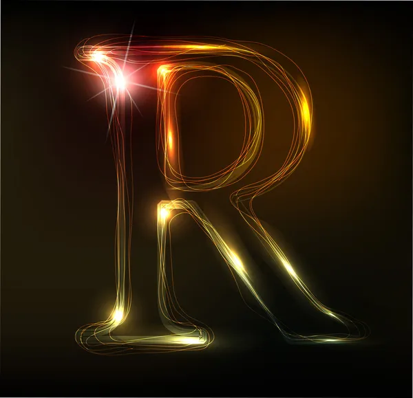 빛나는 네온 폰트입니다. 빛나는 편지 R — 스톡 벡터