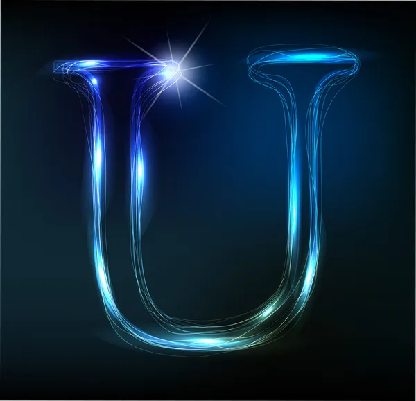 Gloeiende neon lettertype. glanzende alfabet u — Stockvector