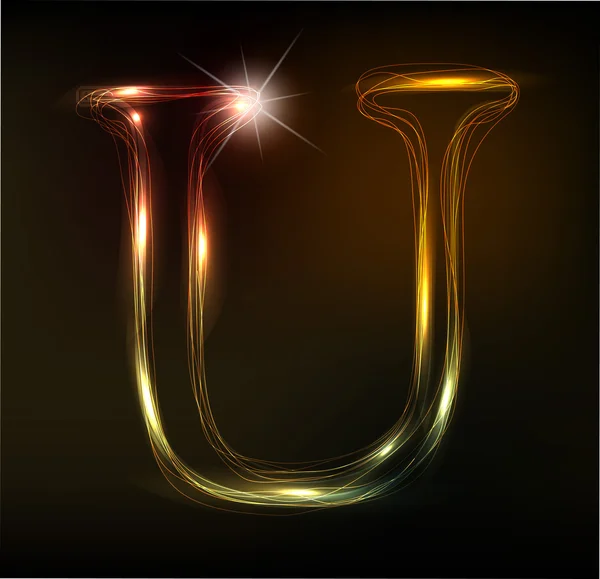 Carattere al neon luminoso. Lettera lucida U — Vettoriale Stock