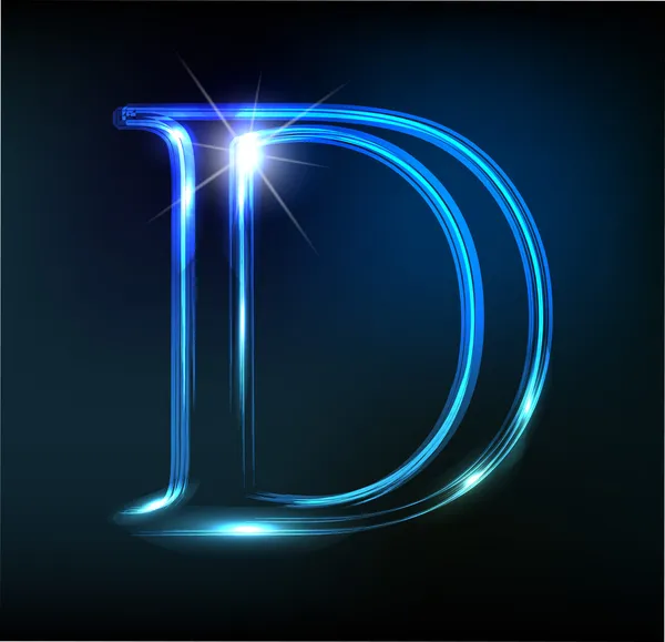 Gloeiende neon lettertype. glanzende letter d — Stockvector