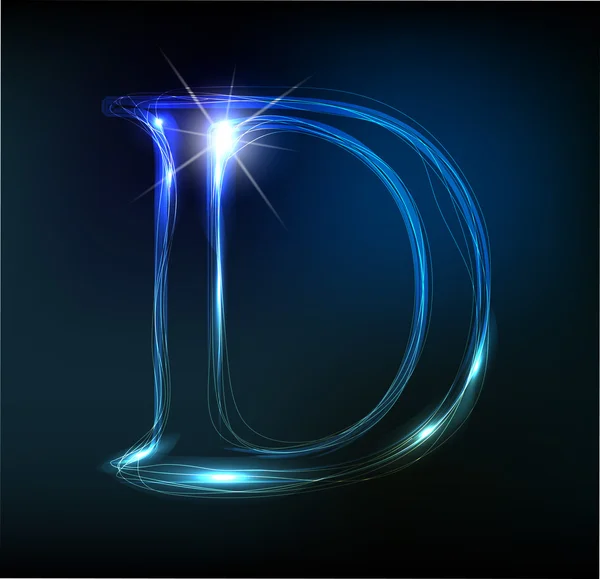 Glowing neon font. Shiny letter D — Stock Vector