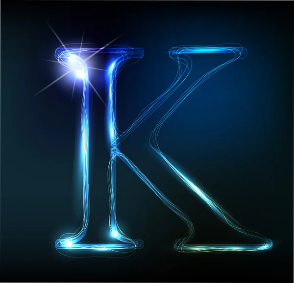 Glowing neon font. Shiny letter K — Stock Vector