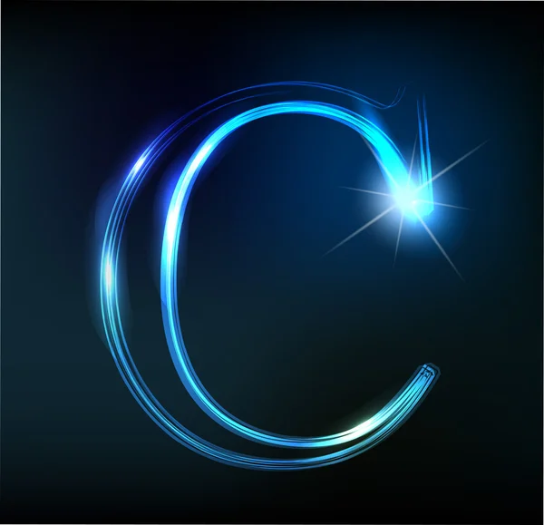 Glowing neon font. Shiny letter C — Stock Vector