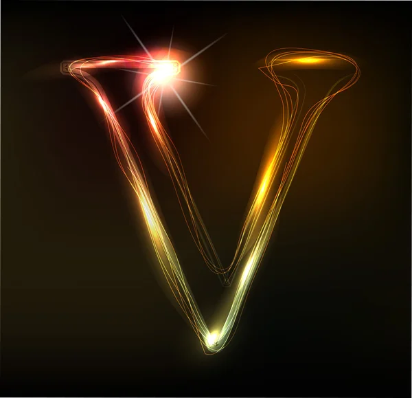 Glowing neon font. Shiny letter V — Stock Vector