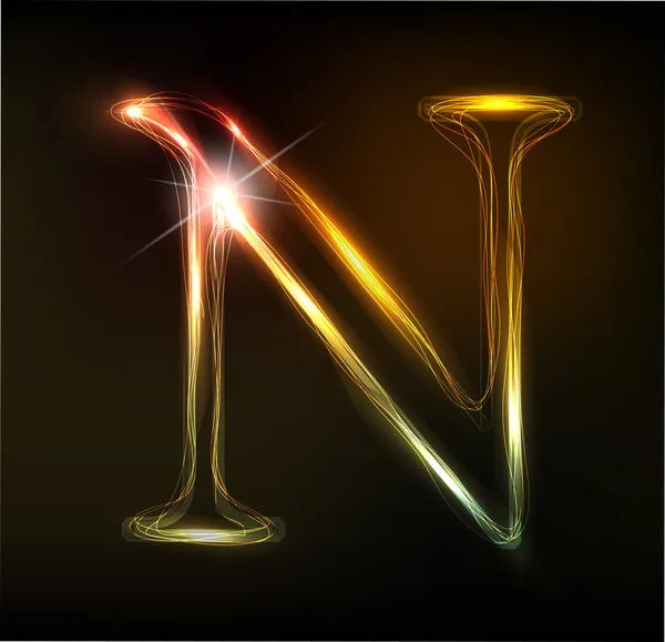 Светящий неоновый шрифт. Блестящая буква N — стоковый вектор