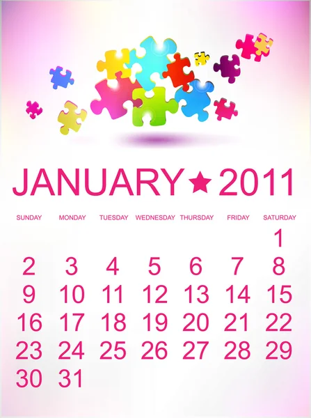 Calendario 2011 Enero — Archivo Imágenes Vectoriales