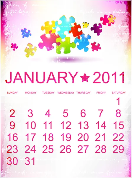 Kalender för januari 2011. — Stock vektor