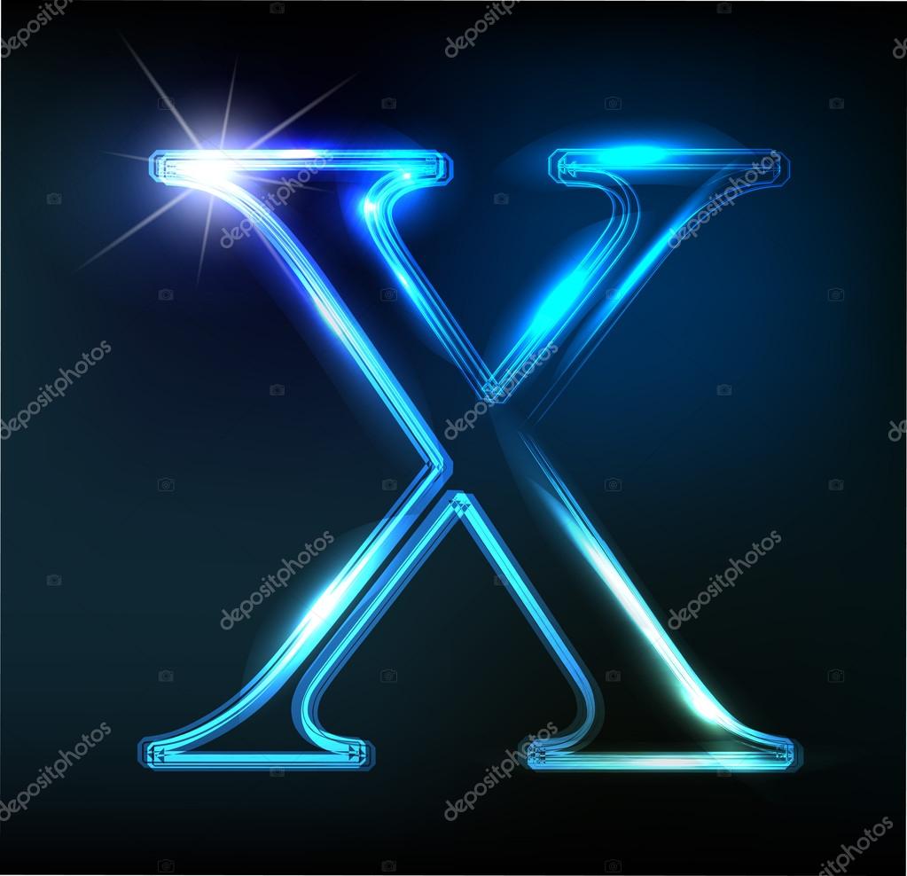 Glowing neon font. Shiny letter X