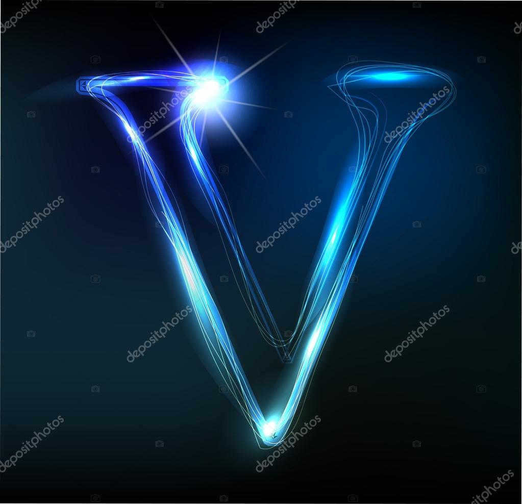 Glowing Neon Letter On Dark Background Letter V Stock Vector Image By C File404