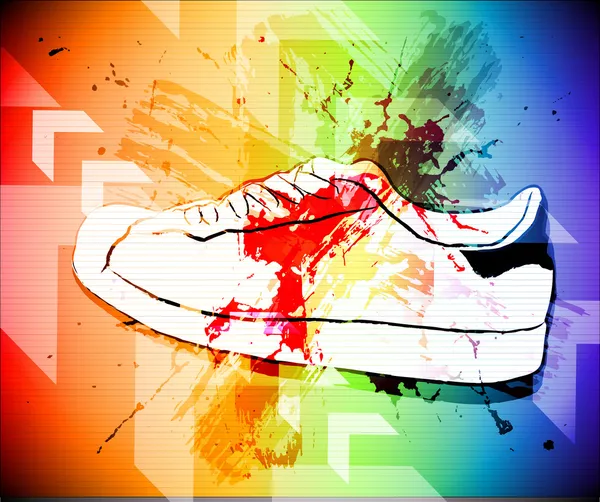 Grunge background with sneakers — Stock Vector