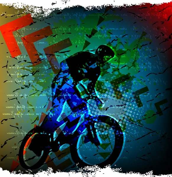Ilhouette cycling on abstract background. — Stock Vector