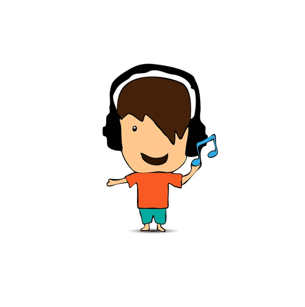 Ung pojke lyssnar musik — Stock vektor