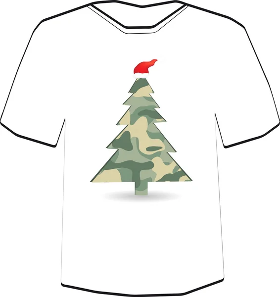 Modelo de design de camiseta. Árvore de Natal com um boné. Militar — Vetor de Stock