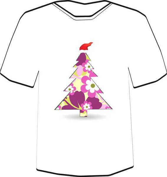 Шаблон дизайну футболок. Різдвяна ялинка в шапці з квітами — стоковий вектор