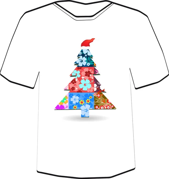 Modelo de design de camiseta. Árvore de Natal usando um cap.flowers —  Vetores de Stock