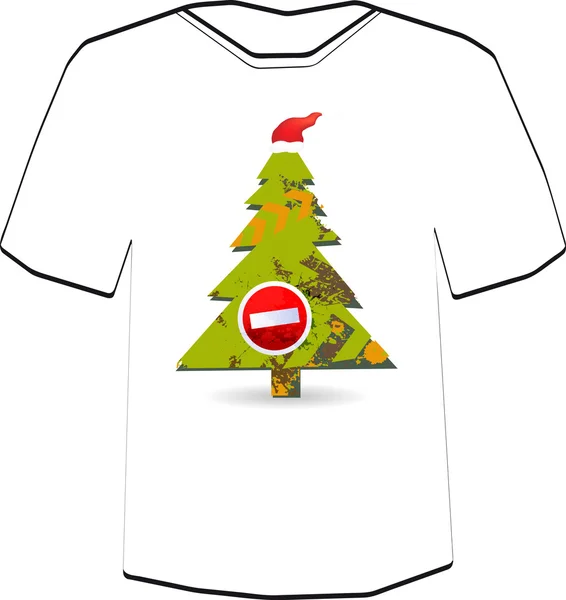 T-shirt tasarım şablonu. Noel ağacı, bir şapka giymiş. Grunge. — Stok Vektör