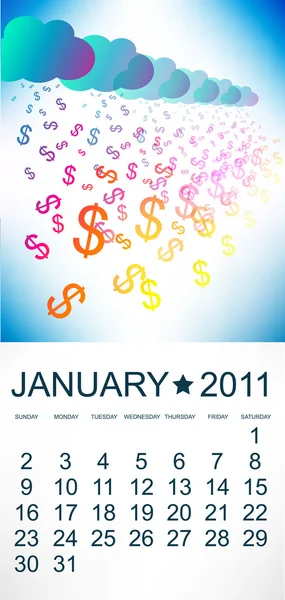 Calendrier pour janvier 2011 . — Image vectorielle