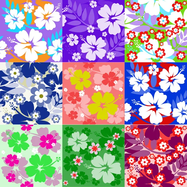 Big set Hibiscus flower seamless Background — Stock Vector