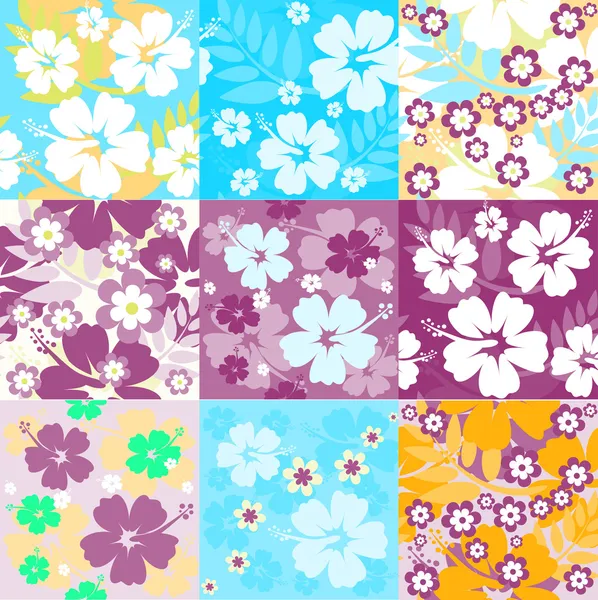 Big set Hibiscus flower seamless Background — Stock Vector