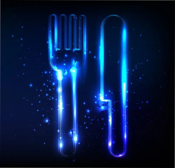 Mes en vork neon teken — Stockvector