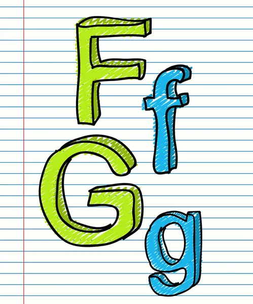 Ручной рисунок алфавита. Буквы F, g — стоковый вектор
