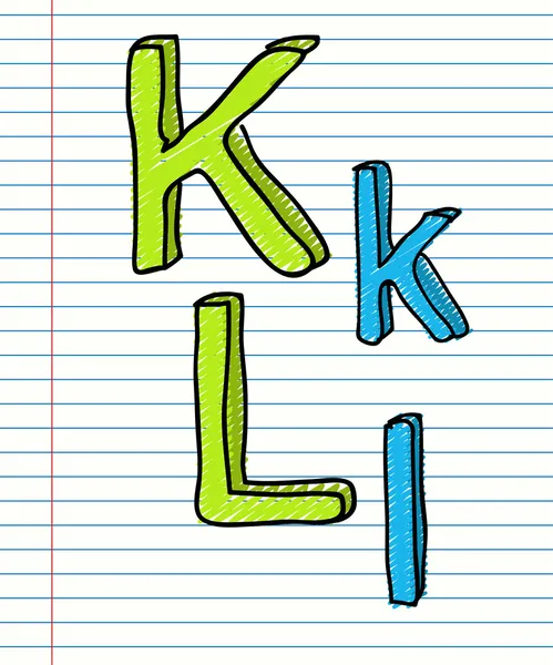 Desenho à mão Alfabeto. Letras K, l —  Vetores de Stock
