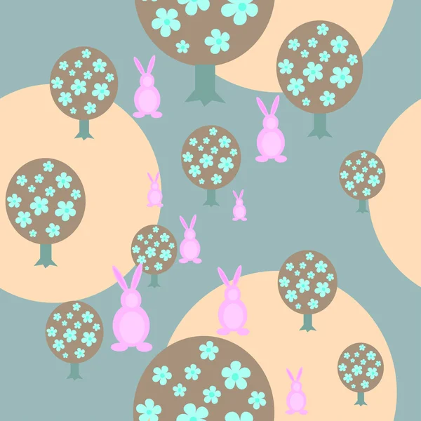 Contexte des arbres et des lapins roses — Image vectorielle