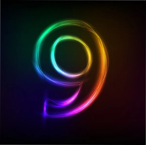 Neon number - 9 — Stock Vector