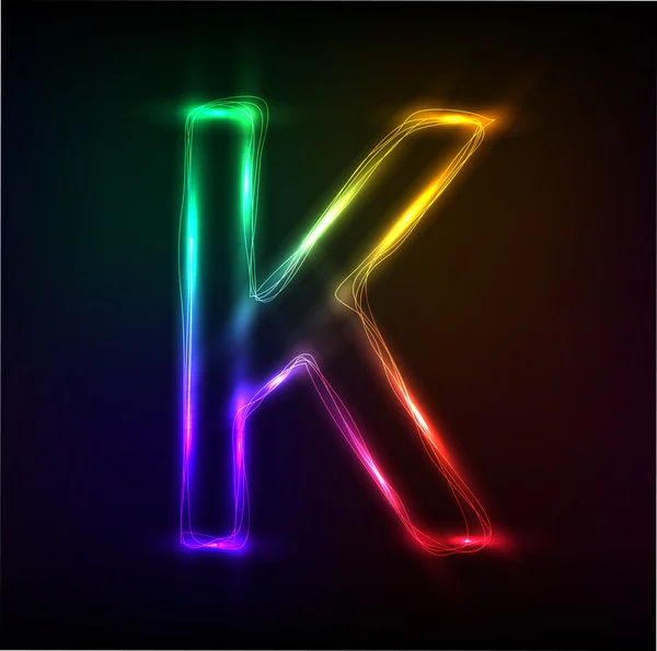 Vector alphabet. Neon letter K — Stock Vector