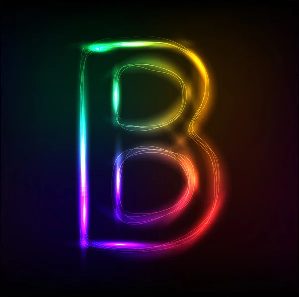 Vector alphabet. Neon letter B — Stock Vector