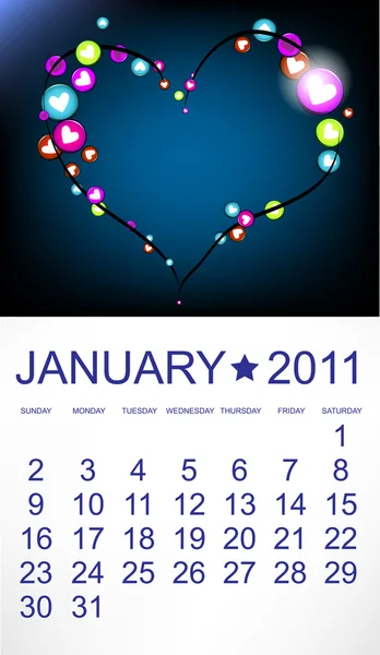 Calendrier pour janvier 2011 — Image vectorielle