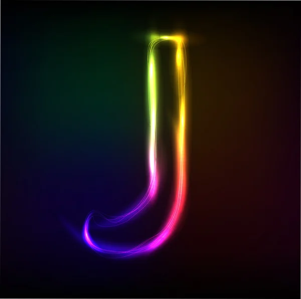 Vector alphabet. Neon letter J — Stock Vector