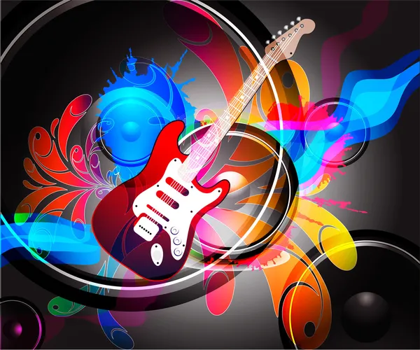 Illustration sur un thème musical avec guitare électro — Image vectorielle