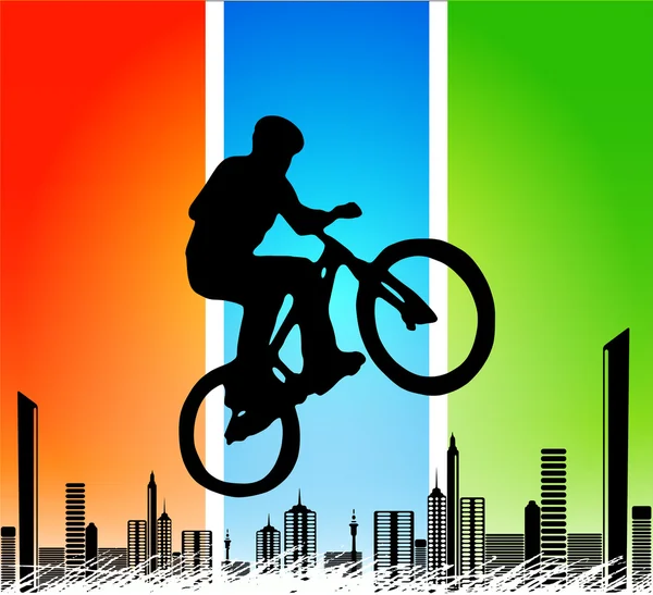 Vector silhouette cycling on abstract background — Stock Vector