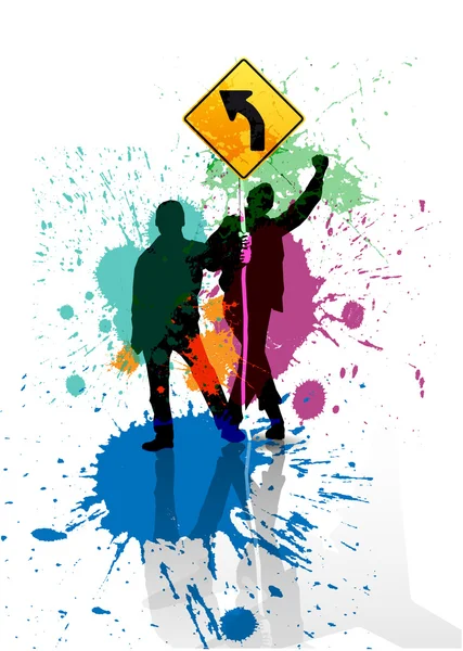 Color Grunge Poster mit Verkehrsschild — Stockvektor
