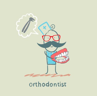 ortodontist diş çekmek için kullanılan araç hakkında düşünme eller çene ile