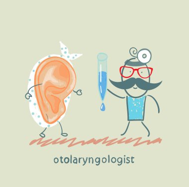 otolaryngologist bir hasta kulak damlası verir.