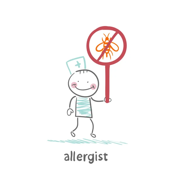 Алергологом тримає знак, що забороняє комах — стоковий вектор
