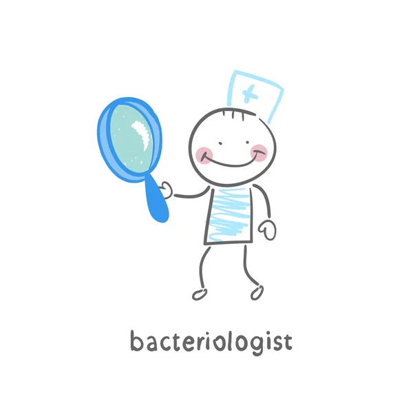 Bacteriologist with a magnifying glass — Stock Vector