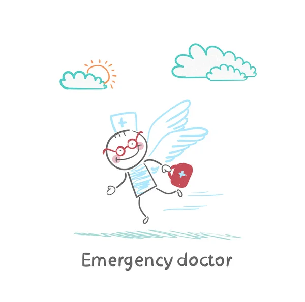 Emergency doctor is flying with wings — Stock Vector