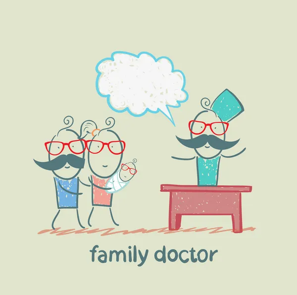 Family doctor treats the mother, father and child — Stock Vector