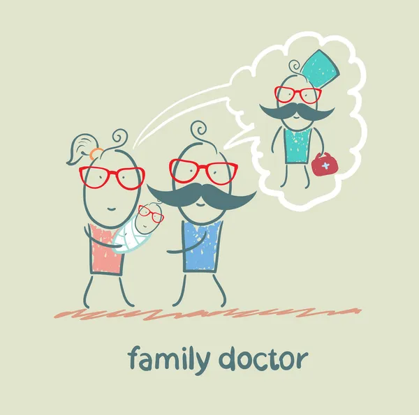 Familia piensa en el médico de familia — Vector de stock