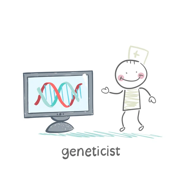 Genetiker vid datorn — Stock vektor