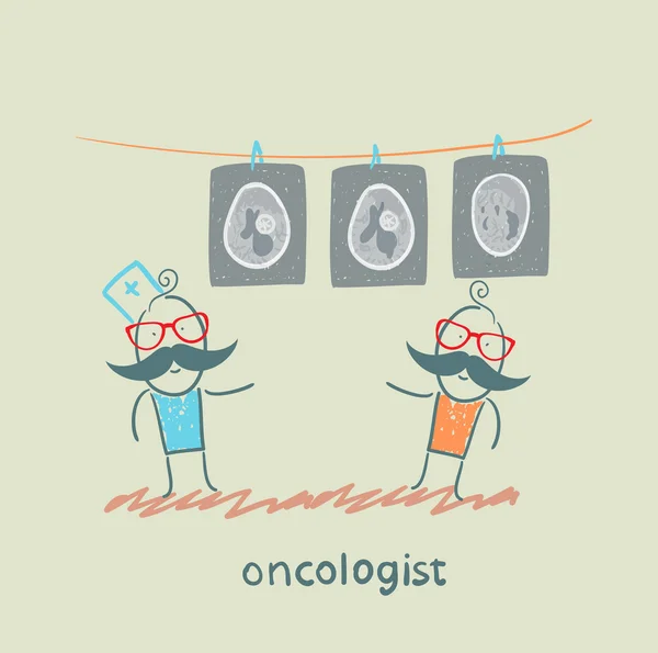 Onkolog pokazuje obrazy rentgenowskie pacjenta — Wektor stockowy