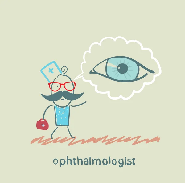 Ophtalmologiste pense à oeil — Image vectorielle