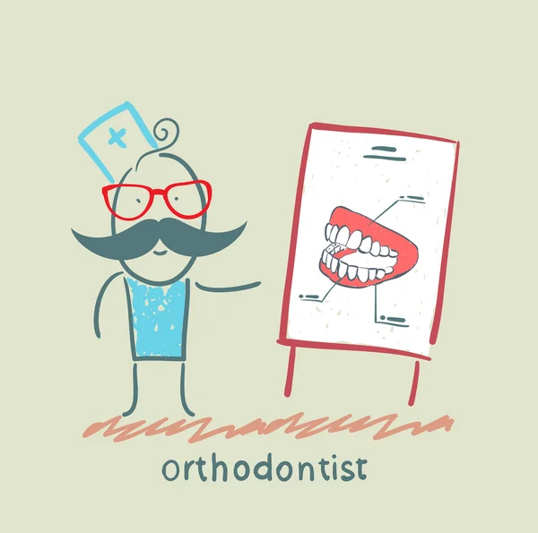 Ortodontista conta apresentação sobre dentes — Vetor de Stock