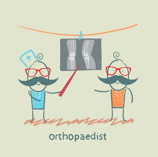 Paciente ortopédico muestra una radiografía — Vector de stock